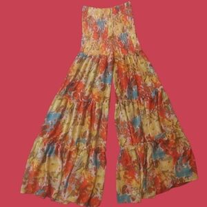 Banjul Floral Wide-Leg Pants Women's Multicolored Ruffles Size Medium